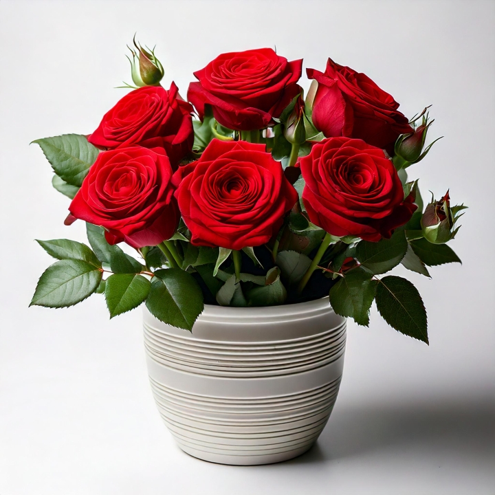 Half a Dozen Roses in a Decorative Pot (Small)
