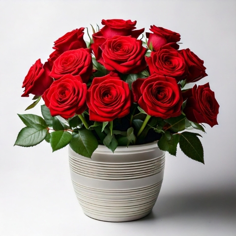 A Dozen Roses in a Decorative Pot (Medium)